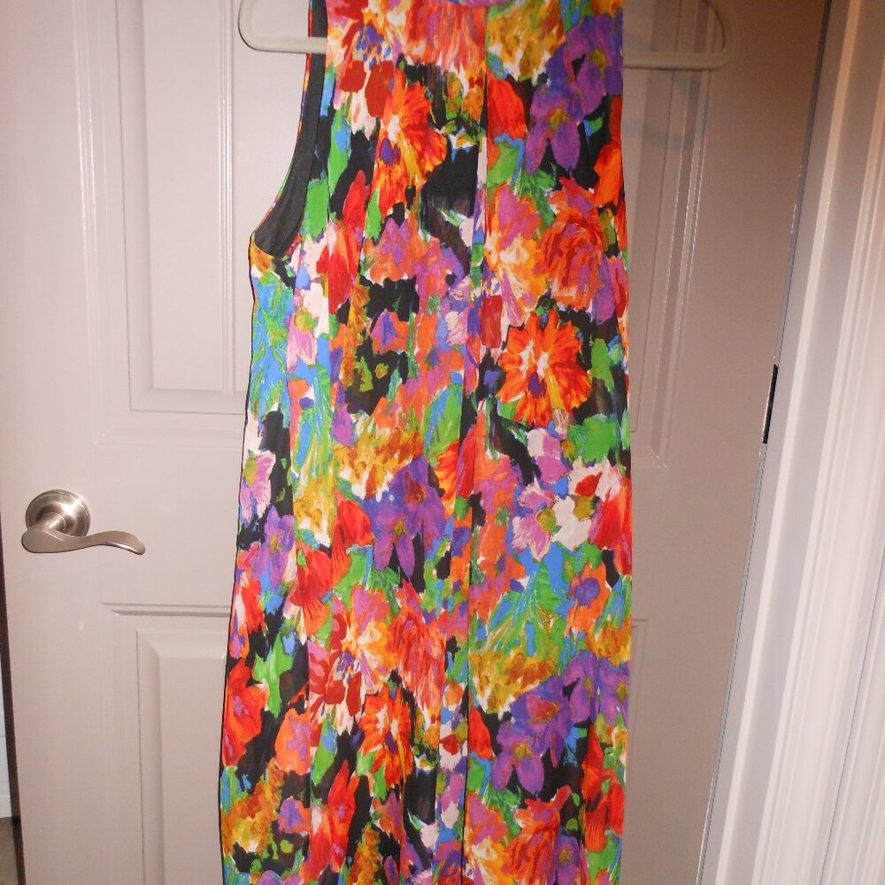 Bobbie Bee Dress, Size 16 Halter Style/Back Tie Neck, Black/Multi Floral Abstrac